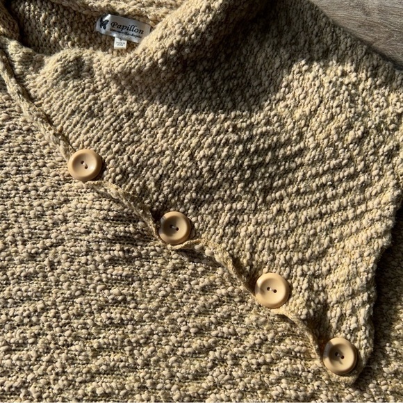 Papillon Soft Fuzzy Drape Collar Poncho Knit Cape in Tan - Picture 8 of 16